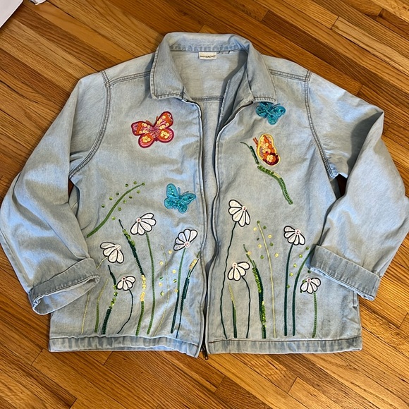 Embroidered and beaded white stag Jean jacket - Picture 2 of 4